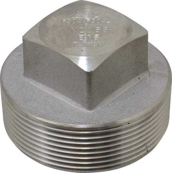 Merit Brass - 2" Grade 304/304L Stainless Steel Pipe Square Head Plug - MNPT End Connections, 3,000 psi - Americas Industrial Supply