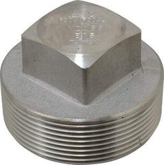 Merit Brass - 2" Grade 304/304L Stainless Steel Pipe Square Head Plug - MNPT End Connections, 3,000 psi - Americas Industrial Supply