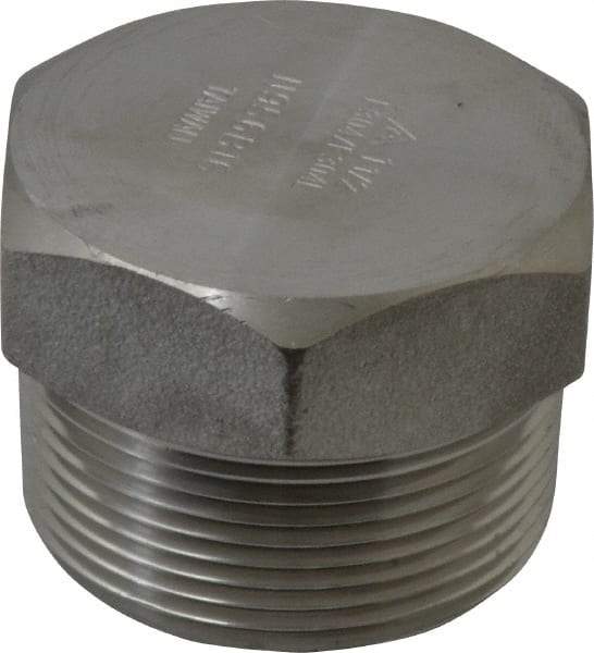 Merit Brass - 1-1/2" Grade 304/304L Stainless Steel Pipe Hex Head Plug - MNPT End Connections, 3,000 psi - Americas Industrial Supply