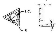 Everede Tool - TPGH231 Grade CV6 Carbide Boring Insert - TiN Finish, 60° Triangle, 11° Relief Angle, 1/4" Inscr Circle, 3/32" Thick, 1/32" Corner Radius - Americas Industrial Supply