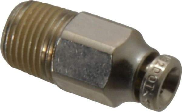 Norgren - 4mm Outside Diam, 1/8 BSPT, Nickel Plated Brass Push-to-Connect Tube Male Connector - 260 Max psi, Tube to Male BSPT Connection, Nitrile O-Ring - Americas Industrial Supply