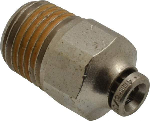 Norgren - 4mm Outside Diam, 1/4 BSPT, Nickel Plated Brass Push-to-Connect Tube Male Connector - 260 Max psi, Tube to Male BSPT Connection, Nitrile O-Ring - Americas Industrial Supply