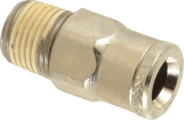Norgren - 6mm Outside Diam, 1/8 BSPT, Nickel Plated Brass Push-to-Connect Tube Male Connector - 260 Max psi, Tube to Male BSPT Connection, Nitrile O-Ring - Americas Industrial Supply