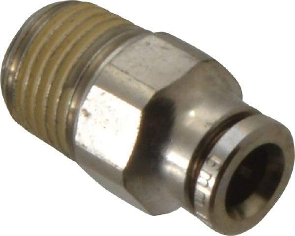 Norgren - 6mm Outside Diam, 1/4 BSPT, Nickel Plated Brass Push-to-Connect Tube Male Connector - 260 Max psi, Tube to Male BSPT Connection, Nitrile O-Ring - Americas Industrial Supply
