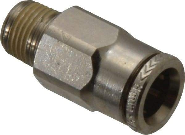 Norgren - 8mm Outside Diam, 1/8 BSPT, Nickel Plated Brass Push-to-Connect Tube Male Connector - 260 Max psi, Tube to Male BSPT Connection, Nitrile O-Ring - Americas Industrial Supply