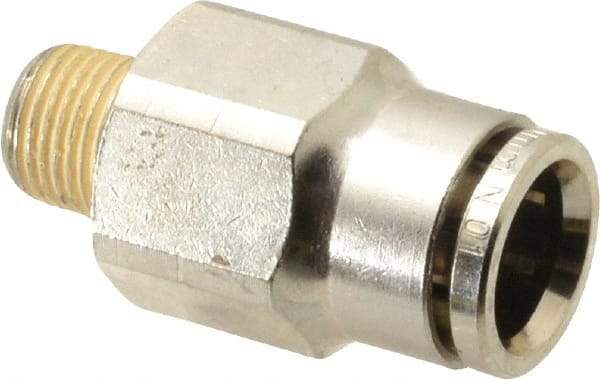 Norgren - 10mm Outside Diam, 1/8 BSPT, Nickel Plated Brass Push-to-Connect Tube Male Connector - 260 Max psi, Tube to Male BSPT Connection, Nitrile O-Ring - Americas Industrial Supply
