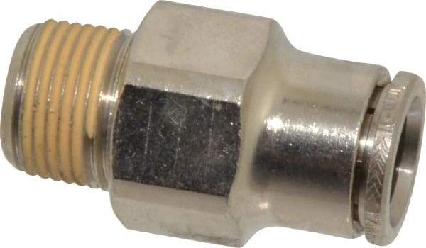 Norgren - 12mm Outside Diam, 3/8 BSPT, Nickel Plated Brass Push-to-Connect Tube Male Connector - 260 Max psi, Tube to Male BSPT Connection, Nitrile O-Ring - Americas Industrial Supply