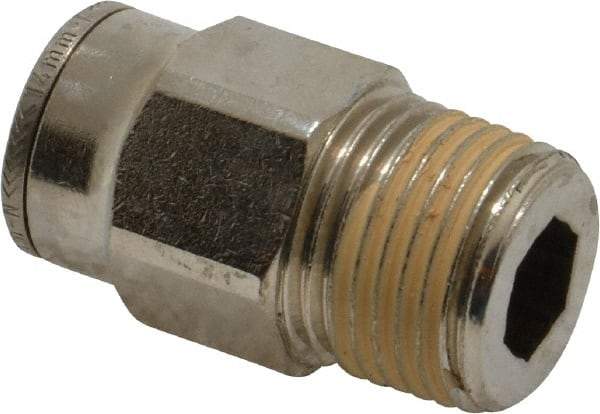 Norgren - 14mm Outside Diam, 1/2 BSPT, Nickel Plated Brass Push-to-Connect Tube Male Connector - 260 Max psi, Tube to Male BSPT Connection, Nitrile O-Ring - Americas Industrial Supply