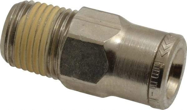 Norgren - 6mm Outside Diam, 1/8 NPTF, Nickel Plated Brass Push-to-Connect Tube Male Connector - 260 Max psi, Tube to Male NPT Connection, Nitrile O-Ring - Americas Industrial Supply