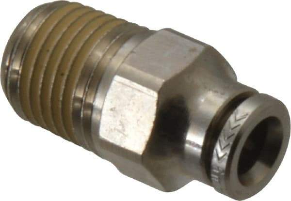 Norgren - 6mm Outside Diam, 1/4 NPTF, Nickel Plated Brass Push-to-Connect Tube Male Connector - 260 Max psi, Tube to Male NPT Connection, Nitrile O-Ring - Americas Industrial Supply