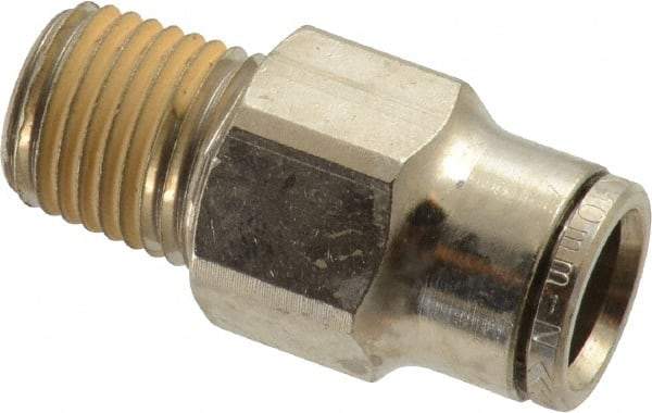 Norgren - 10mm Outside Diam, 1/4 NPTF, Nickel Plated Brass Push-to-Connect Tube Male Connector - 260 Max psi, Tube to Male NPT Connection, Nitrile O-Ring - Americas Industrial Supply