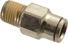Norgren - 10mm Outside Diam, 1/4 NPTF, Nickel Plated Brass Push-to-Connect Tube Male Connector - 260 Max psi, Tube to Male NPT Connection, Nitrile O-Ring - Americas Industrial Supply