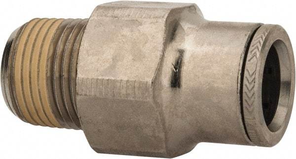 Norgren - 12mm Outside Diam, 3/8 NPTF, Nickel Plated Brass Push-to-Connect Tube Male Connector - 260 Max psi, Tube to Male NPT Connection, Nitrile O-Ring - Americas Industrial Supply