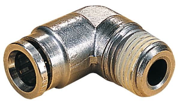 Norgren - 10mm Outside Diam, 3/8 BSPT, Nickel Plated Brass Push-to-Connect Tube Male Elbow - 260 Max psi, Tube to Male BSPT Connection, Nitrile O-Ring - Americas Industrial Supply