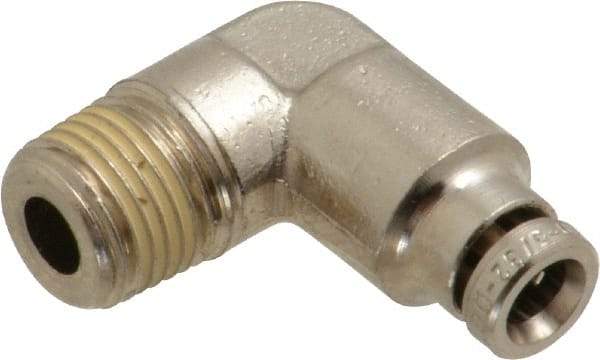 Norgren - 4mm Outside Diam, 1/8 BSPT, Nickel Plated Brass Push-to-Connect Tube Male Elbow - 260 Max psi, Tube to Male BSPT Connection, Nitrile O-Ring - Americas Industrial Supply