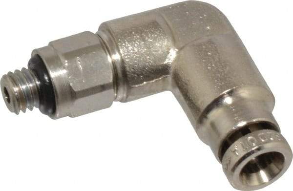 Norgren - 4mm Outside Diam, M5x0.8 Metric, Nickel Plated Brass Push-to-Connect Tube Male Swivel Elbow - 260 Max psi, Tube to Metric Thread Connection, Nitrile O-Ring - Americas Industrial Supply