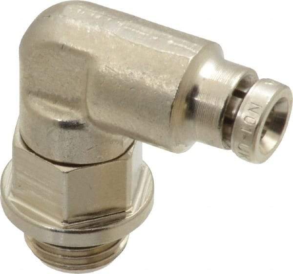 Norgren - 4mm Outside Diam, 1/8 BSPP, Nickel Plated Brass Push-to-Connect Tube Male Swivel Elbow - 260 Max psi, Tube to Male BSPP Connection, Nitrile O-Ring - Americas Industrial Supply