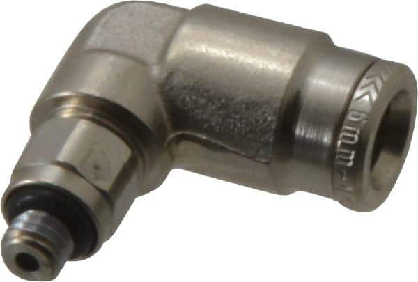 Norgren - 6mm Outside Diam, M5x0.8 Metric, Nickel Plated Brass Push-to-Connect Tube Male Swivel Elbow - 260 Max psi, Tube to Metric Thread Connection, Nitrile O-Ring - Americas Industrial Supply