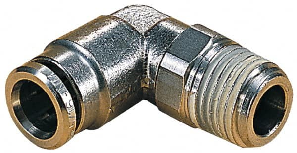 Norgren - 14mm Outside Diam, 1/2 BSPT, Nickel Plated Brass Push-to-Connect Tube Male Swivel Elbow - 260 Max psi, Tube to Male BSPT Connection, Nitrile O-Ring - Americas Industrial Supply