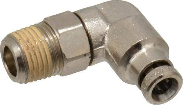 Norgren - 4mm Outside Diam, 1/8 BSPT, Nickel Plated Brass Push-to-Connect Tube Male Swivel Elbow - 260 Max psi, Tube to Male BSPT Connection, Nitrile O-Ring - Americas Industrial Supply