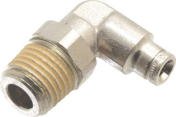 Norgren - 4mm Outside Diam, 1/4 BSPT, Nickel Plated Brass Push-to-Connect Tube Male Swivel Elbow - 260 Max psi, Tube to Male BSPT Connection, Nitrile O-Ring - Americas Industrial Supply