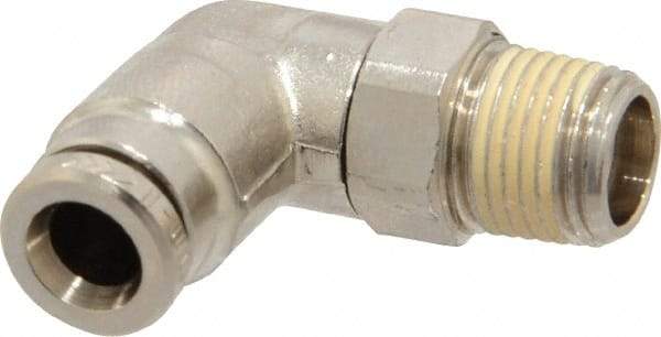 Norgren - 5mm Outside Diam, 1/8 BSPT, Nickel Plated Brass Push-to-Connect Tube Male Swivel Elbow - 260 Max psi, Tube to Male BSPT Connection, Nitrile O-Ring - Americas Industrial Supply