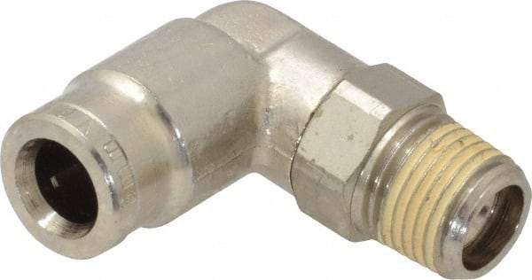Norgren - 6mm Outside Diam, 1/8 BSPT, Nickel Plated Brass Push-to-Connect Tube Male Swivel Elbow - 260 Max psi, Tube to Male BSPT Connection, Nitrile O-Ring - Americas Industrial Supply