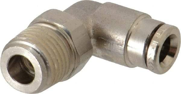 Norgren - 6mm Outside Diam, 1/4 BSPT, Nickel Plated Brass Push-to-Connect Tube Male Swivel Elbow - 260 Max psi, Tube to Male BSPT Connection, Nitrile O-Ring - Americas Industrial Supply