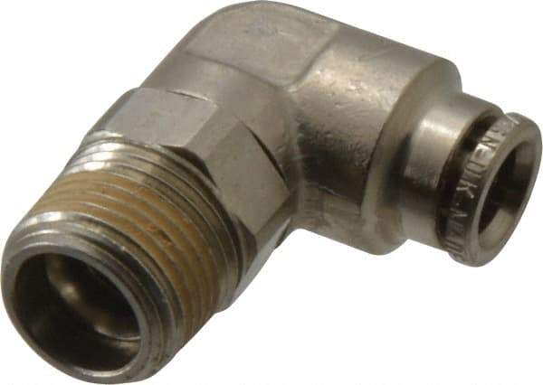 Norgren - 8mm Outside Diam, 3/8 BSPT, Nickel Plated Brass Push-to-Connect Tube Male Swivel Elbow - 260 Max psi, Tube to Male BSPT Connection, Nitrile O-Ring - Americas Industrial Supply