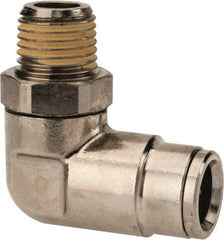Norgren - 10mm Outside Diam, 1/4 BSPT, Nickel Plated Brass Push-to-Connect Tube Male Swivel Elbow - 260 Max psi, Tube to Male BSPT Connection, Nitrile O-Ring - Americas Industrial Supply