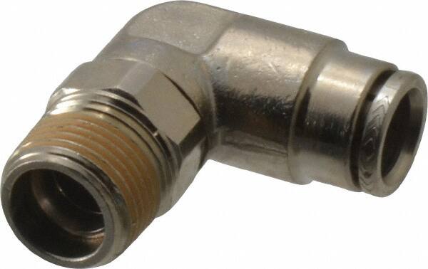 Norgren - 10mm Outside Diam, 3/8 BSPT, Nickel Plated Brass Push-to-Connect Tube Male Swivel Elbow - 260 Max psi, Tube to Male BSPT Connection, Nitrile O-Ring - Americas Industrial Supply