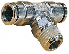 Norgren - 8mm Outside Diam, 3/8 BSPT, Nickel Plated Brass Push-to-Connect Tube Male Swivel Branch Tee - 260 Max psi, Tube to Male BSPT Connection, Nitrile O-Ring - Americas Industrial Supply