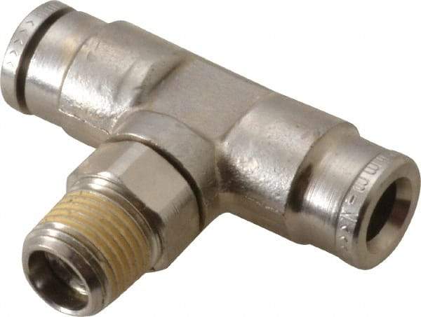 Norgren - 6mm Outside Diam, 1/8 BSPT, Nickel Plated Brass Push-to-Connect Tube Male Swivel Branch Tee - 260 Max psi, Tube to Male BSPT Connection, Nitrile O-Ring - Americas Industrial Supply
