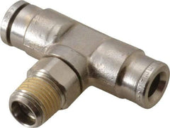Norgren - 6mm Outside Diam, 1/8 BSPT, Nickel Plated Brass Push-to-Connect Tube Male Swivel Branch Tee - 260 Max psi, Tube to Male BSPT Connection, Nitrile O-Ring - Americas Industrial Supply