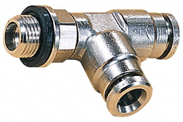 Norgren - 5mm Outside Diam, 1/8 BSPP, Nickel Plated Brass Push-to-Connect Tube Male Swivel Run Tee - 260 Max psi, Tube to Male BSPP Connection, Nitrile O-Ring - Americas Industrial Supply