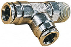 Norgren - 10mm Outside Diam, 1/4 BSPT, Nickel Plated Brass Push-to-Connect Tube Male Swivel Run Tee - 260 Max psi, Tube to Male BSPT Connection, Nitrile O-Ring - Americas Industrial Supply
