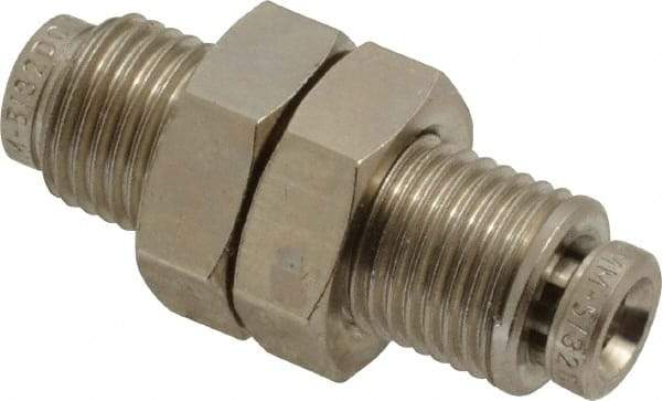 Norgren - 4mm Outside Diam, M10x1.0 Thread, Nickel Plated Brass Push-to-Connect Tube Bulkhead Union - 260 Max psi, Tube to Tube Connection, , Nitrile O-Ring - Americas Industrial Supply