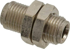 Norgren - 8mm Outside Diam, M16x1.5 Thread, Nickel Plated Brass Push-to-Connect Tube Bulkhead Union - 260 Max psi, Tube to Tube Connection, , Nitrile O-Ring - Americas Industrial Supply