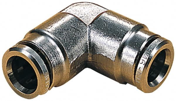 Norgren - 14mm Outside Diam, Nickel Plated Brass Push-to-Connect Tube Union Elbow - 260 Max psi, Tube to Tube Connection, Nitrile O-Ring - Americas Industrial Supply