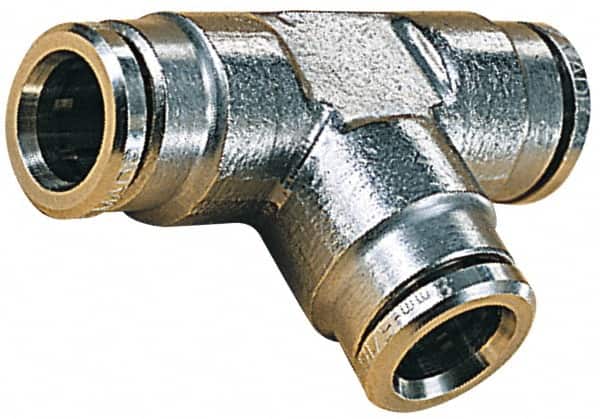 Norgren - 14mm Outside Diam, Nickel Plated Brass Push-to-Connect Tube Union Tee - 260 Max psi, Tube to Tube Connection, Nitrile O-Ring - Americas Industrial Supply
