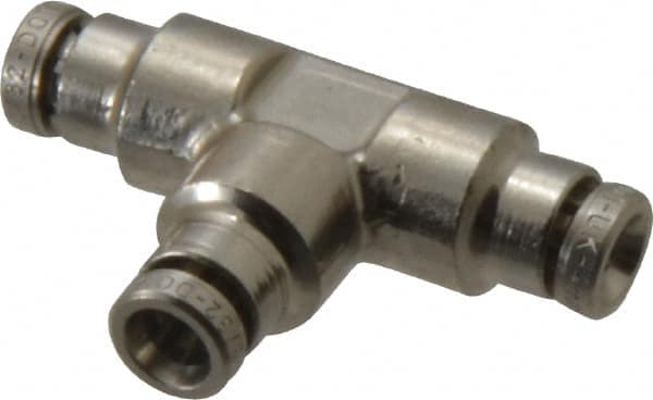 Norgren - 4mm Outside Diam, Nickel Plated Brass Push-to-Connect Tube Union Tee - 260 Max psi, Tube to Tube Connection, Nitrile O-Ring - Americas Industrial Supply