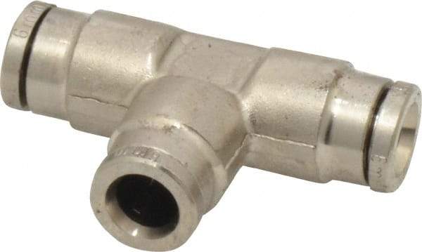 Norgren - 6mm Outside Diam, Nickel Plated Brass Push-to-Connect Tube Union Tee - 260 Max psi, Tube to Tube Connection, Nitrile O-Ring - Americas Industrial Supply