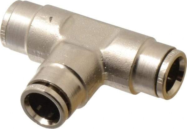 Norgren - 10mm Outside Diam, Nickel Plated Brass Push-to-Connect Tube Union Tee - 260 Max psi, Tube to Tube Connection, Nitrile O-Ring - Americas Industrial Supply