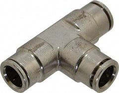 Norgren - 12mm Outside Diam, Nickel Plated Brass Push-to-Connect Tube Union Tee - 260 Max psi, Tube to Tube Connection, Nitrile O-Ring - Americas Industrial Supply