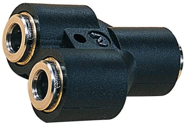 Norgren - 4 x 6mm Tube OD, Nickel Plated Brass Push-to-Connect Tube Union Y - Tube to Tube Connection, 260 Max psi, Nitrile O-Ring, 0 to 175°F Working Temp - Americas Industrial Supply