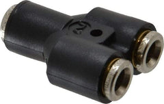 Norgren - 6mm Tube OD, Nickel Plated Brass Push-to-Connect Tube Union Y - Tube to Tube Connection, 260 Max psi, Nitrile O-Ring, 0 to 175°F Working Temp - Americas Industrial Supply
