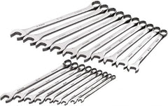 SK - 19 Piece, 6mm to 24mm, 12 Point Combination Wrench Set - Metric Measurement Standard, Full Polish Chrome Finish, Comes in Roll-Up Pouch - Americas Industrial Supply