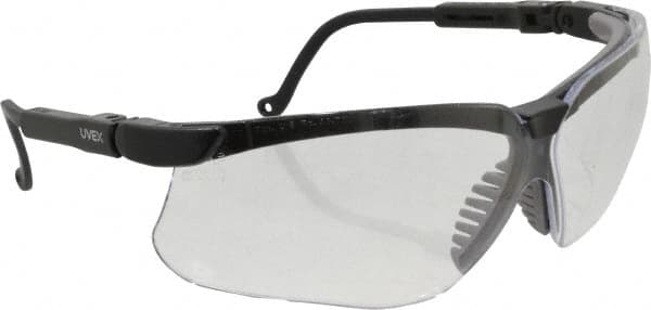 Uvex - Clear Lenses, Framed Safety Glasses - Scratch Resistant, Black Polycarbonate Frame, Adjustable Temples, Size Universal, Wrap Around - Americas Industrial Supply