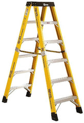 Made in USA - 5 Steps, 12 Ft. High, Type IAA Rating, Fiberglass Step Ladder - Americas Industrial Supply