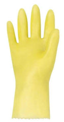 MAPA Professional - Size S (7), 10-1/2" Long, 10 mil Thick, PVC Chemical Resistant Gloves - Textured Finish, Gauntlet Pinked Cuff, Yellow - Americas Industrial Supply